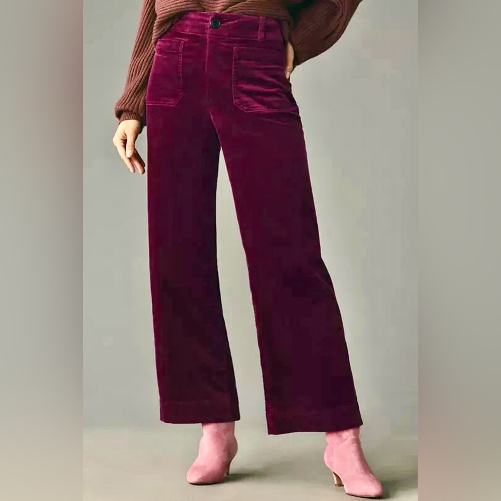 Anthropologie Maeve The Colette Wide-Leg Corduroy Crop Pants Size 26 Violet - Picture 8 of 11